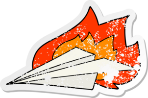 distressed sticker of a cartoon burning paper airplane png