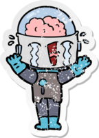 distressed sticker of a cartoon crying robot png