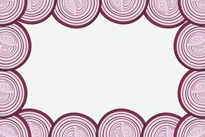 Border of red onion sliced with rings. Onion frame vector