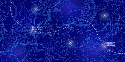 Ocean topographic line map with curvy wave isolines illustration. vector