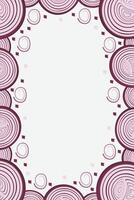 Border of red onion sliced with rings. Onion frame vector