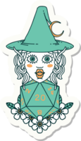 sticker of a elf mage character with natural twenty dice roll png