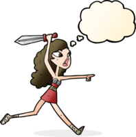 cartoon viking girl with sword with thought bubble png