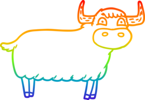 rainbow gradient line drawing of a cartoon highland cow png