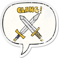 cartoon sword fight with speech bubble distressed distressed old sticker png