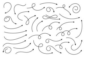 Collection of curved arrows. Set simple curved hand drawn arrows. Collection of pointers. vector