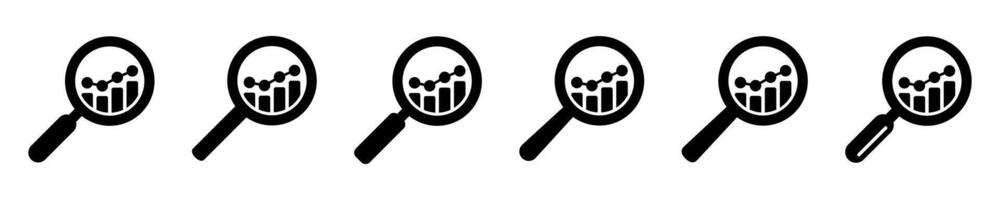 Analytic icons - magnifying glasses with bar chart icons, analysis icon. vector
