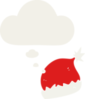 cartoon santa hat with thought bubble in retro style png