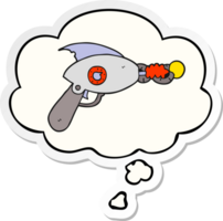 cartoon ray gun with thought bubble as a printed sticker png