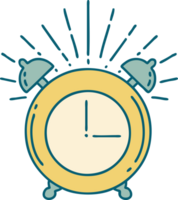 illustration of a traditional tattoo style ringing alarm clock png