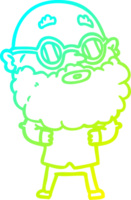 cold gradient line drawing of a cartoon curious man with beard and glasses png