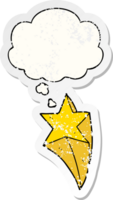 cartoon shooting star with thought bubble as a distressed worn sticker png