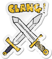 distressed sticker of a cartoon sword fight png