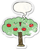 cartoon apple tree with speech bubble distressed distressed old sticker png