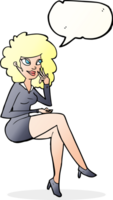 femme de bureau de dessin animé assise avec bulle de dialogue png