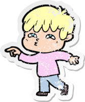 distressed sticker of a cartoon curious man png