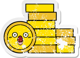 distressed sticker of a cute cartoon coins png