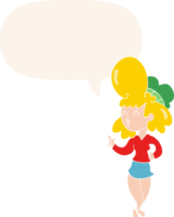 cartoon woman with big hair with speech bubble in retro style png