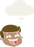 happy cartoon male face with thought bubble in retro style png