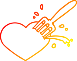 warm gradient line drawing of a cartoon love heart stuck with fork png