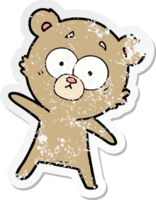 distressed sticker of a surprised bear cartoon png