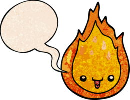 dibujos animados fuego con habla burbuja en retro textura estilo png