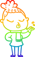 rainbow gradient line drawing of a cartoon calm woman png