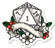 sticker of a natural one d20 dice roll png