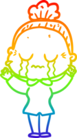 rainbow gradient line drawing of a cartoon crying old lady png