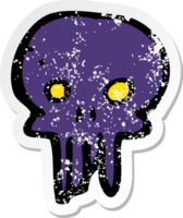 retro distressed sticker of a cartoon spooky skull symbol png