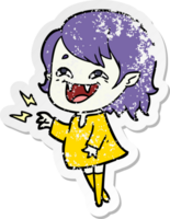 distressed sticker of a cartoon laughing vampire girl png