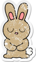 distressed sticker of a quirky hand drawn cartoon rabbit png