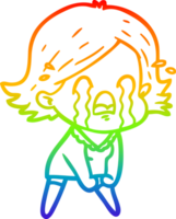 arco iris degradado línea dibujo de un dibujos animados mujer llorando png