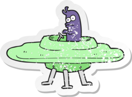 retro distressed sticker of a cartoon flying saucer png