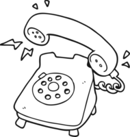 hand drawn black and white cartoon ringing telephone png