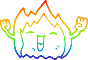 rainbow gradient line drawing of a cartoon happy gas flame png