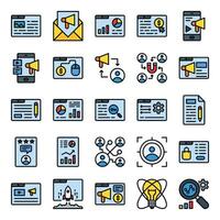 Digital marketing icon set in filled line style vector