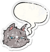cartoon tough cat face with speech bubble distressed distressed old sticker png