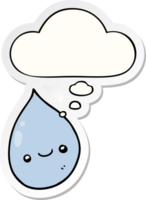 cartoon raindrop with thought bubble as a printed sticker png