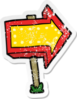 distressed sticker of a cartoon pointing arrow sign png