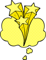 cartoon shooting stars with thought bubble in comic book style png