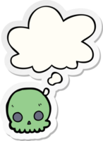 cartoon skull with thought bubble as a printed sticker png