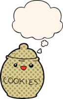 cute cartoon cookie jar with thought bubble in comic book style png