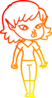 warm gradient line drawing of a pretty cartoon elf girl png