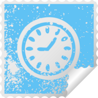 distressed square peeling sticker symbol of a wall clock png