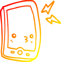 chaud pente ligne dessin de une dessin animé mobile téléphone png