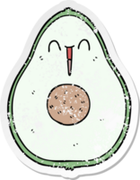 distressed sticker of a cartoon happy avocado png