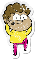 distressed sticker of a cartoon happy man png