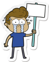 sticker of a cartoon crying protester png