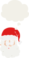 cartoon santa claus with thought bubble in retro style png
